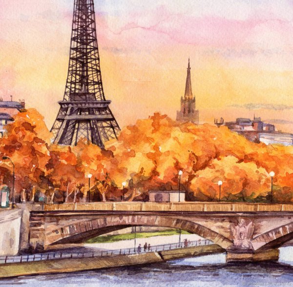 Осенний Париж акварель
