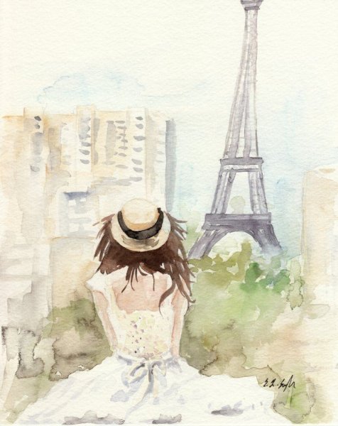 Нарисованная девушка в Париже