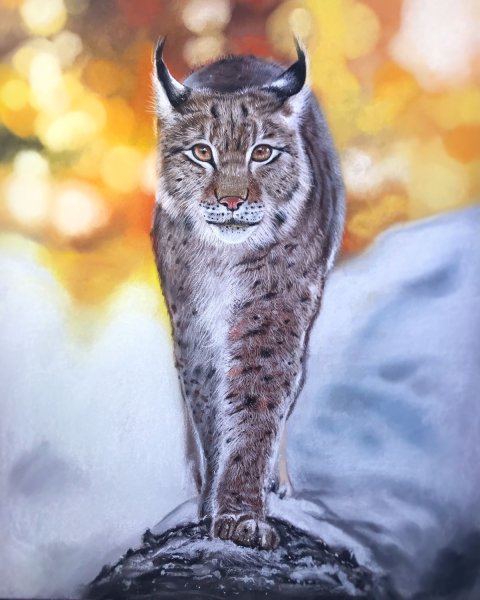 Рысь с рысенком живопись