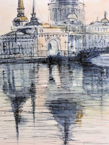 Питер акварель скетч мосты