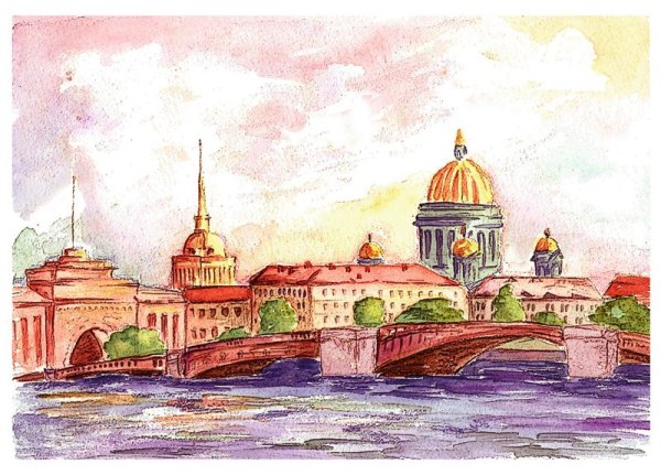 Адмиралтейство Исаакиевский акварель