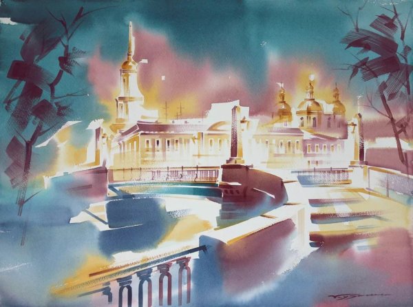 Акварель городской пейзаж Константин Кузема