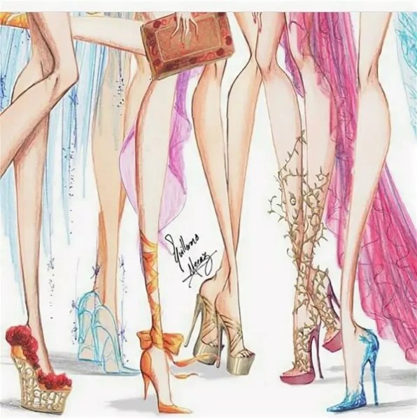 Нарисованная девушка с туфлями