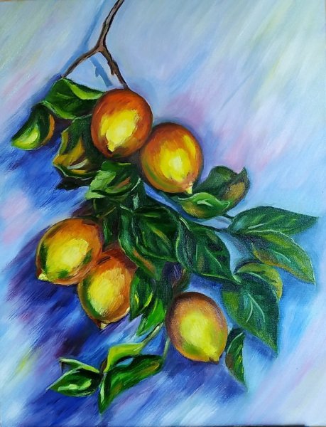 Лимоны на ветке живопись