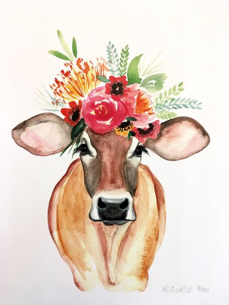 Корова акварель