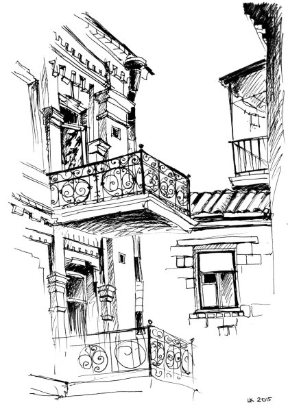 Балкон акварелью