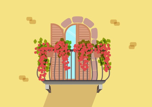 Парижский балкончик акварель