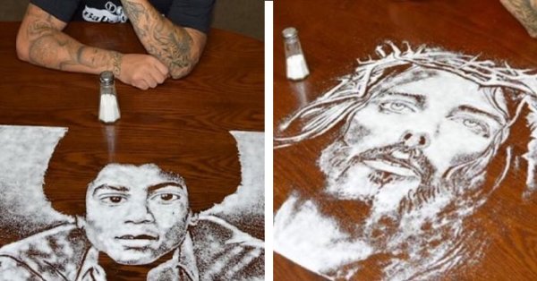 Рисунки солью на столе