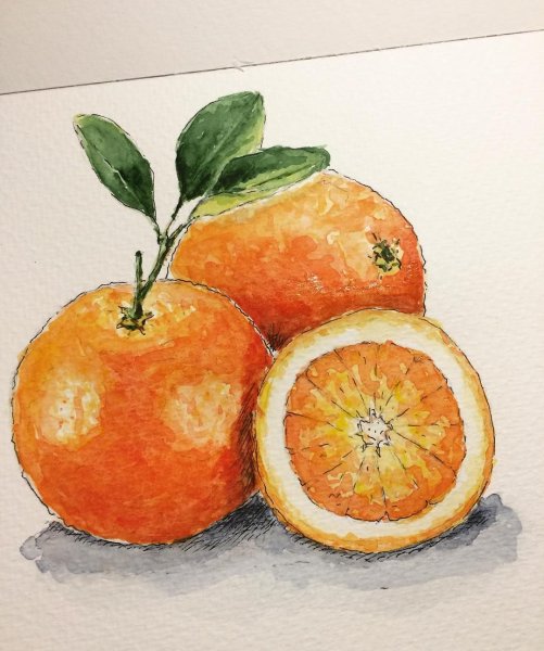 Апельсин цветными карандашами