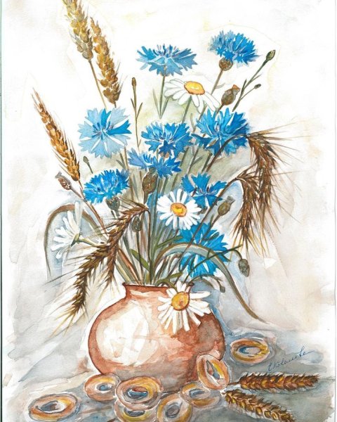 Букет полевых цветов акварель