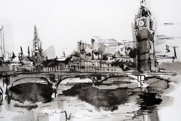 Графика тушью город