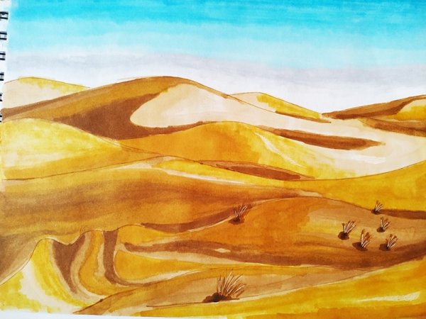 Пустыня рисунок акварелью