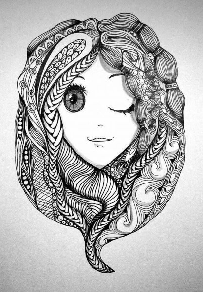 Девушка в стиле Зентангл