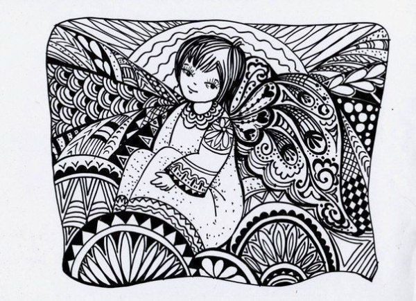 Рисуем ангела Зентангл