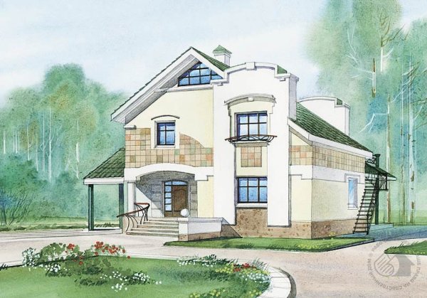 Эскиз коттеджа цветной