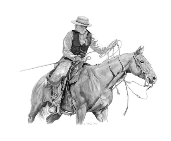 Ковбой на лошади рисунок