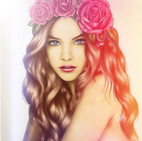 Девушка с цветами рисунок