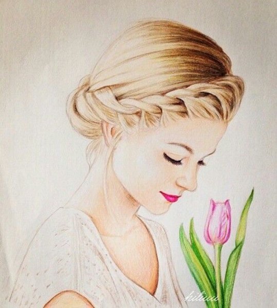 Девушка с цветами рисунок