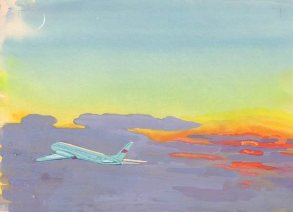 Самолет акварель