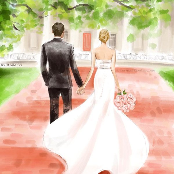 Молодожены акварель
