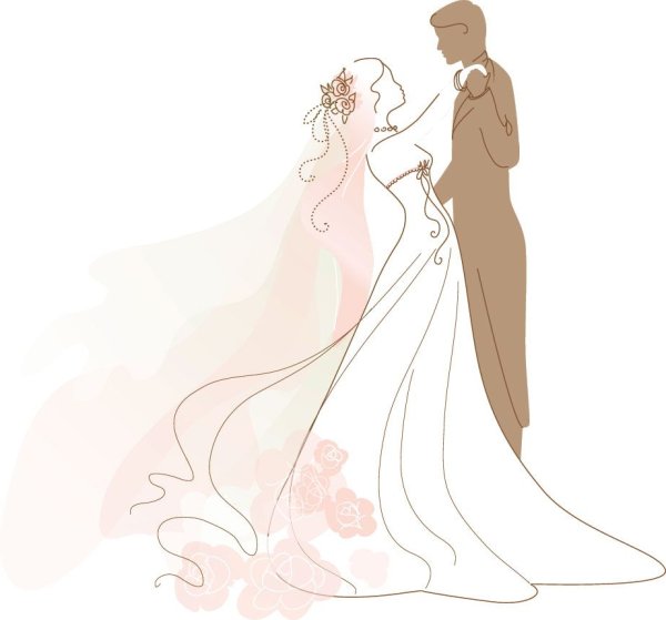 Жених и невеста силуэт акварель