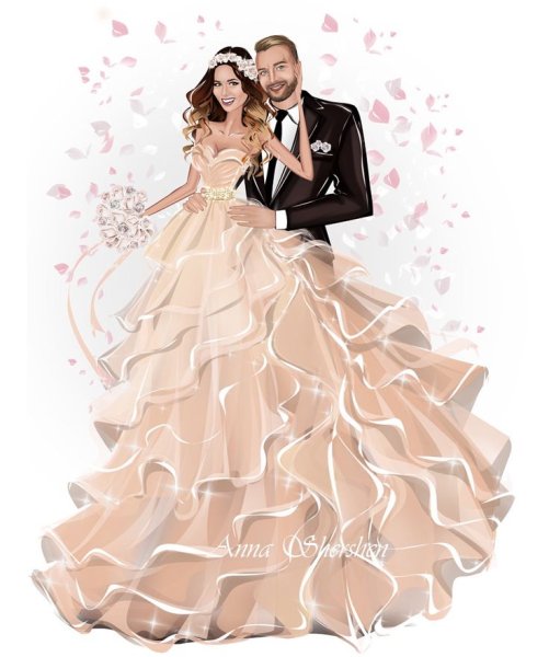 Фэшн иллюстрация свадебной пары