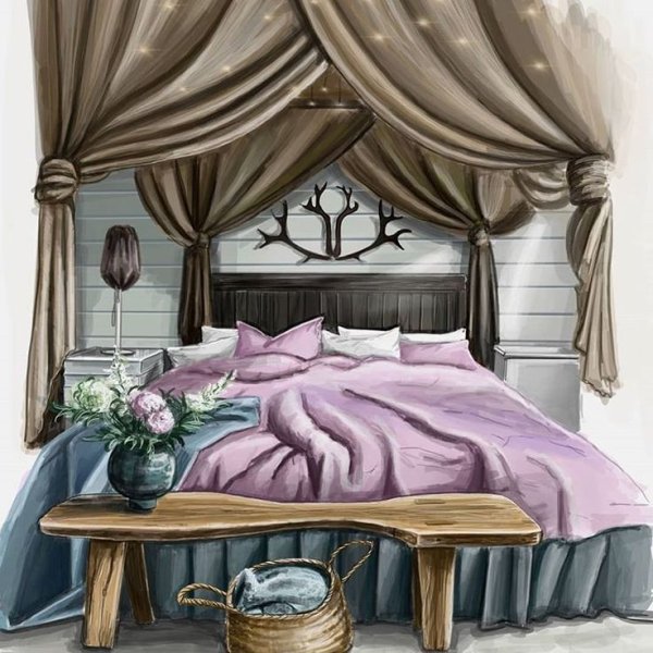 Эскиз интерьера спальни