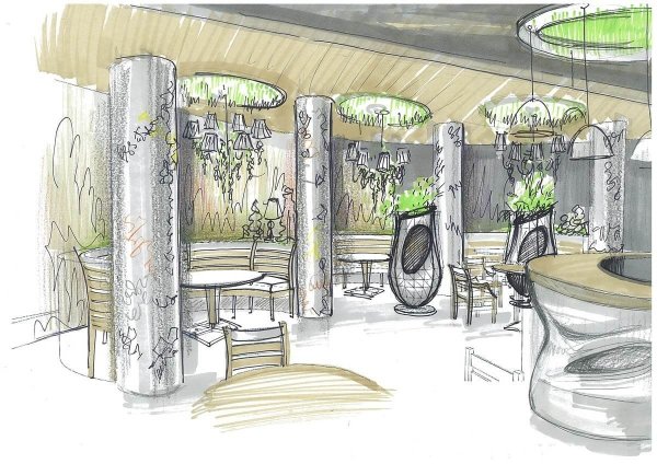 Эскиз интерьера кафе