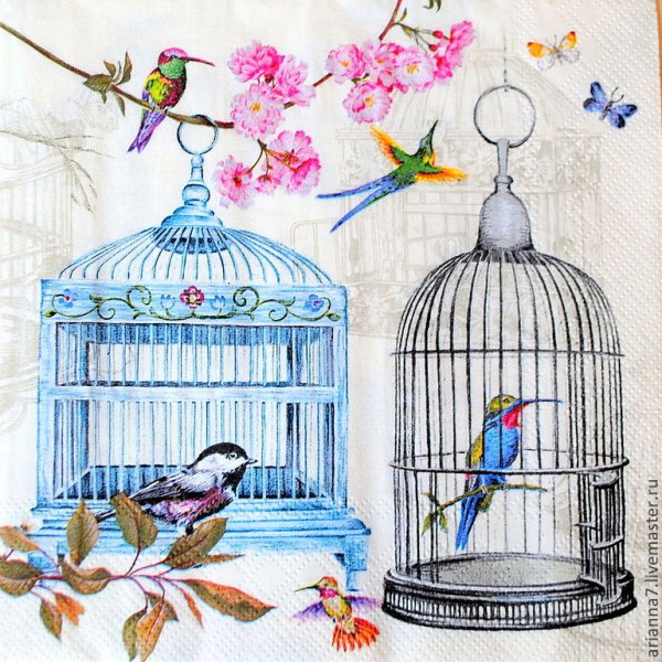 Декупаж с клетками и птицами