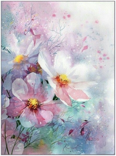 Космея живопись акварелью