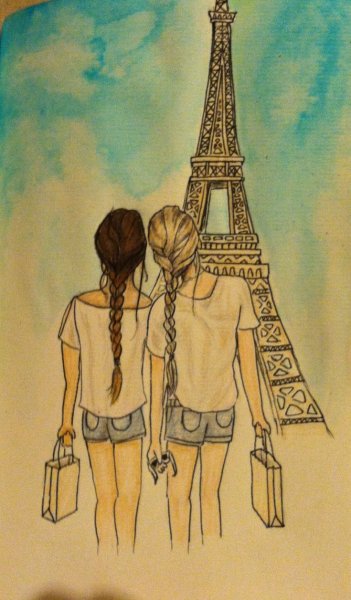 Рисунки для срисовки две подруги