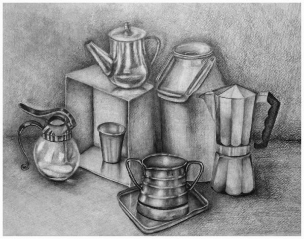 Графический натюрморт из бытовых предметов