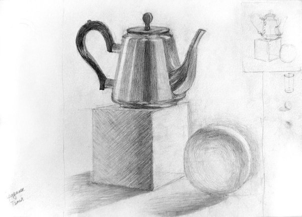 Натюрморт с чайником карандашом