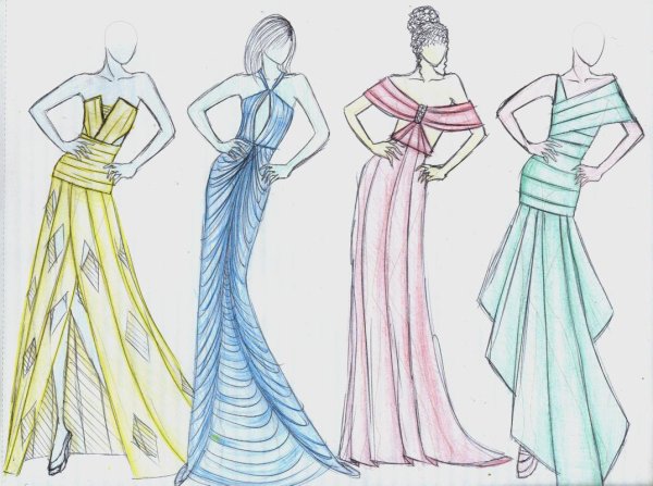 Эскизы модных платьев