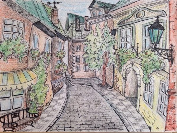 Город цветными карандашами