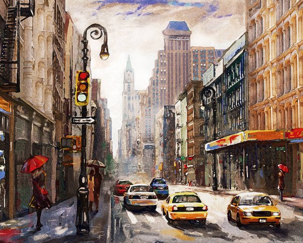 Картина такси в Нью Йорке