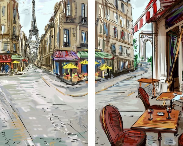 Улица в перспективе акварелью