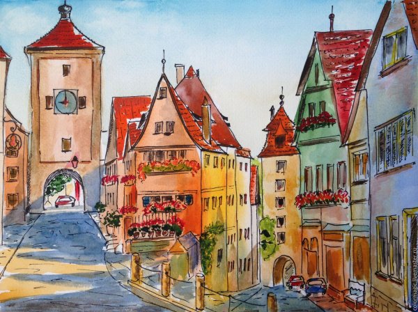 Городской пейзаж карандашом