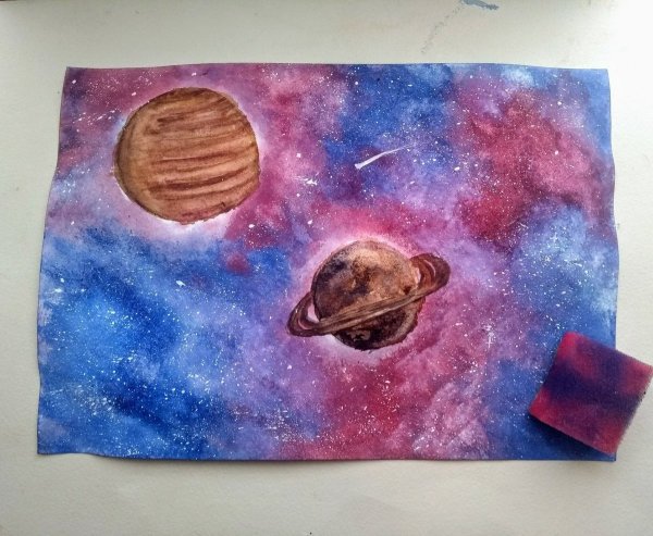 Рисование губкой космос