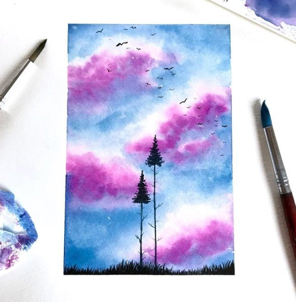 Рисование губкой гуашью