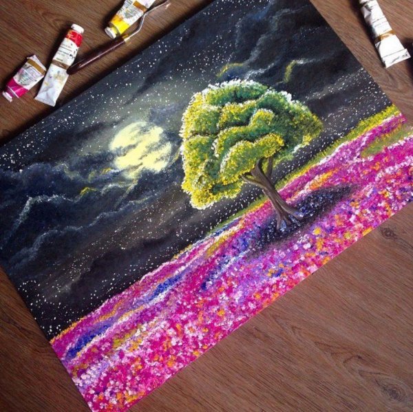 Рисование с солью и акварелью