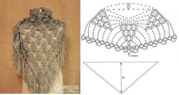 Шаль Виноградная лоза крючком схема