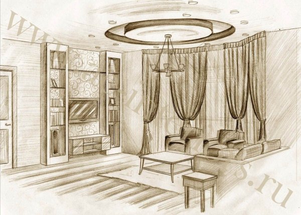 Эскиз интерьера комнаты