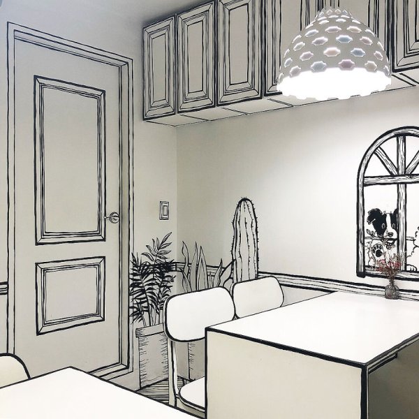 Нарисованное кафе в Сеуле