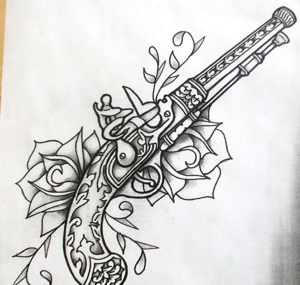 Револьвер тату эскиз