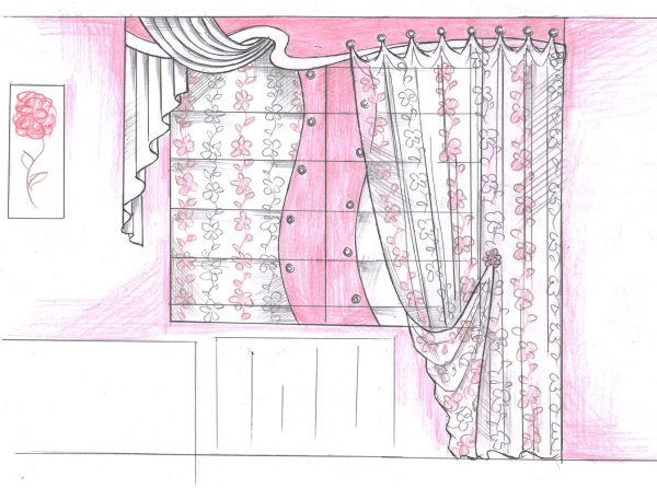 Эскиз римской шторы с фигурным низом