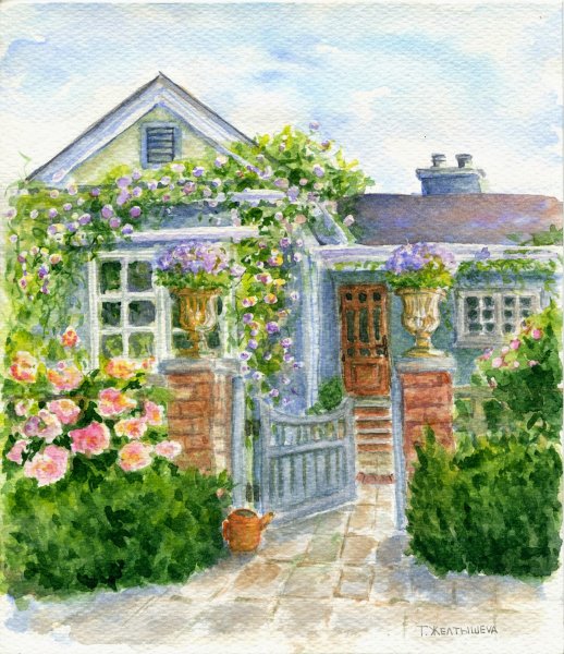 Домик акварель