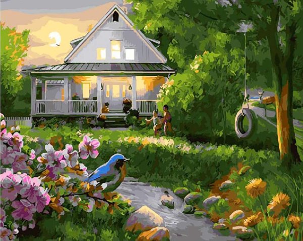 Пейзаж домик в деревне