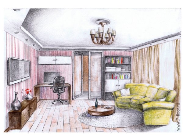 Эскиз интерьера гостиной