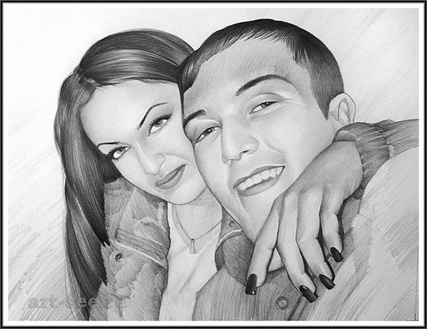 Портрет девочки и мужчины с карандашом